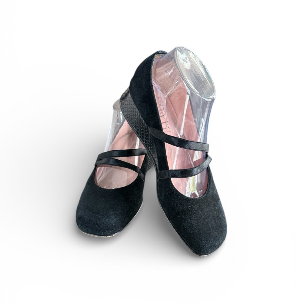 Anyi Lu Suede Ballet Pumps W/ Snakeskin Heels EU 38.5 US 8-8.5 Made In Italy